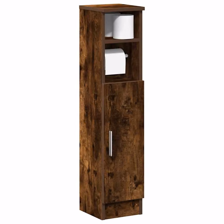 Mobile da bagno vidaXL con portarotolo in MDF Rovere Fumo, design moderno e montaggio a parete, L/P/H: 20,5 x 22 x 90 cm