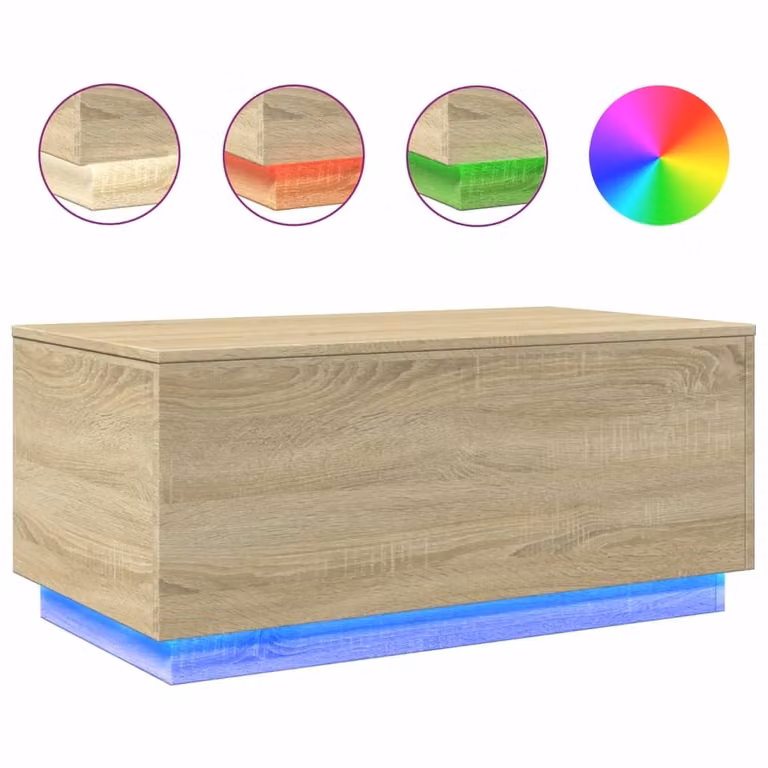 Tavolino da Soggiorno con Luci LED Rovere Sonoma 90x50x40 cm
