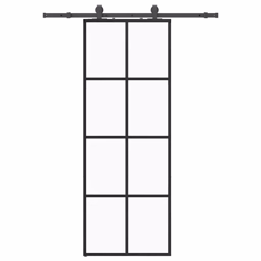 Porta Scorrevole Moderna vidaXL in Vetro Trasparente con Ferramenta Nera e Alluminio L: 76 cm, H: 205 cm – 2