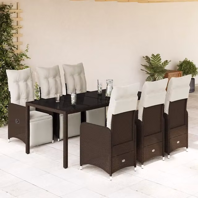 Set Bistrò da Giardino 7 pz con Cuscini in Polyrattan Marrone 3277191