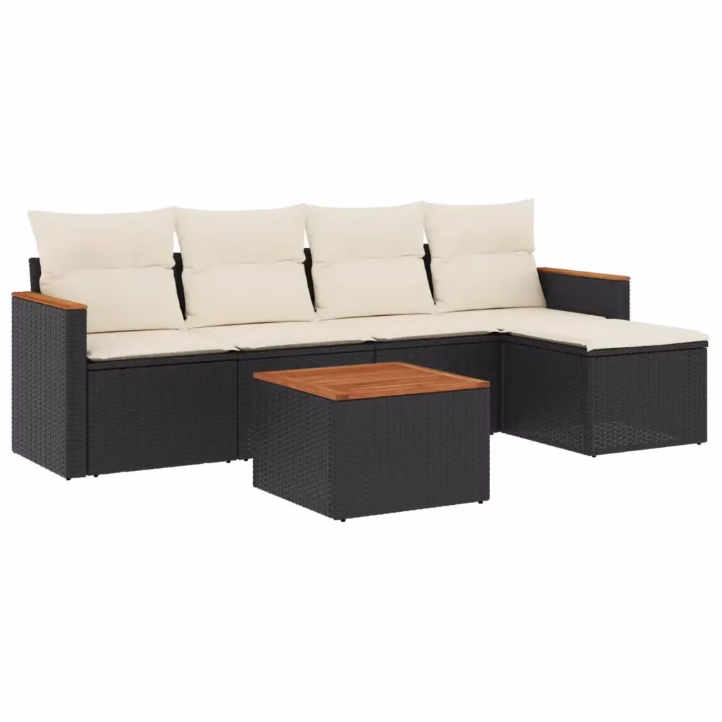 vidaXL Set Divano da Giardino a L composto da 6 pezzi con Cuscini Nero e Struttura in Metallo e Polyrattan – 2