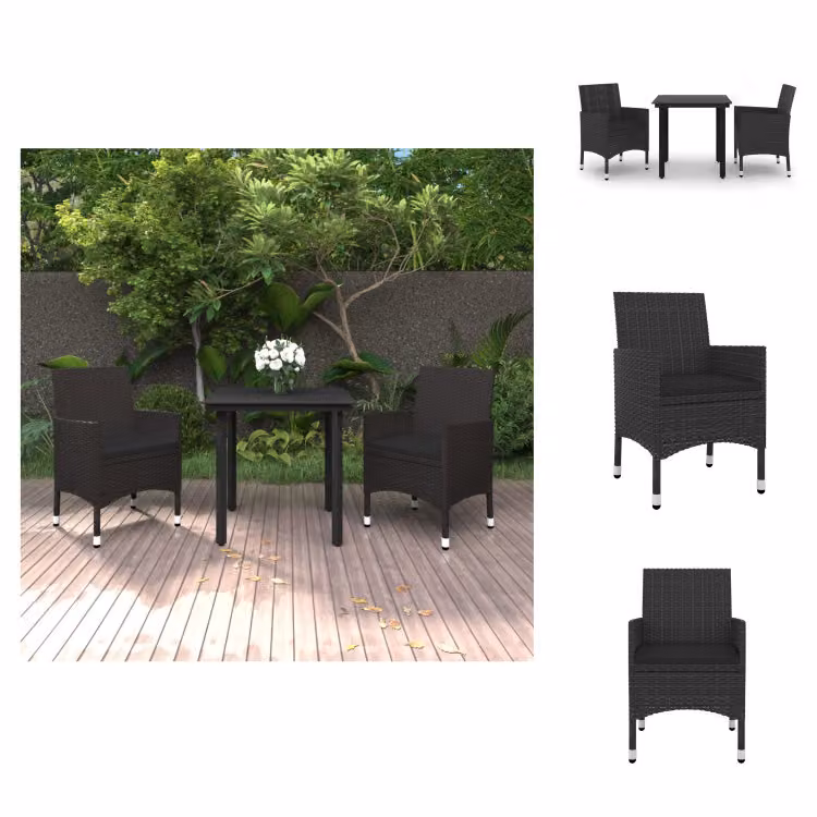 vidaXL Set da pranzo da giardino in 3 pezzi con cuscini in rattan e vetro - Set di mobili da giardino