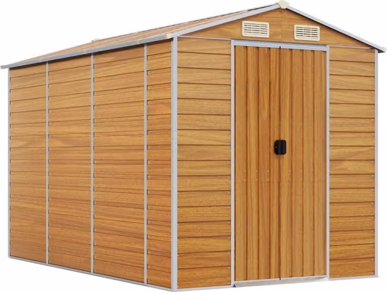 Casetta da giardino marrone chiaro 191x300x198 cm in acciaio zincato