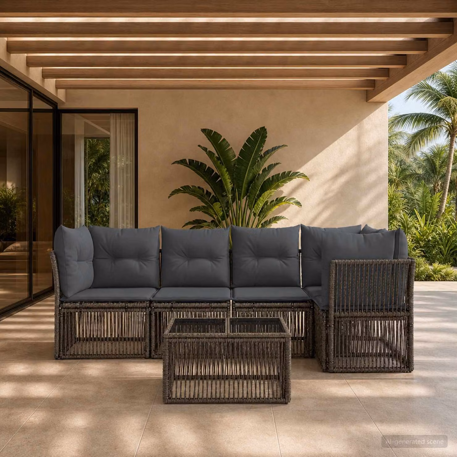 Set Divano da Giardino vidaXL 6 pz a Forma a L Grigio con Tavolino e Cuscini in Polyrattan e Metallo