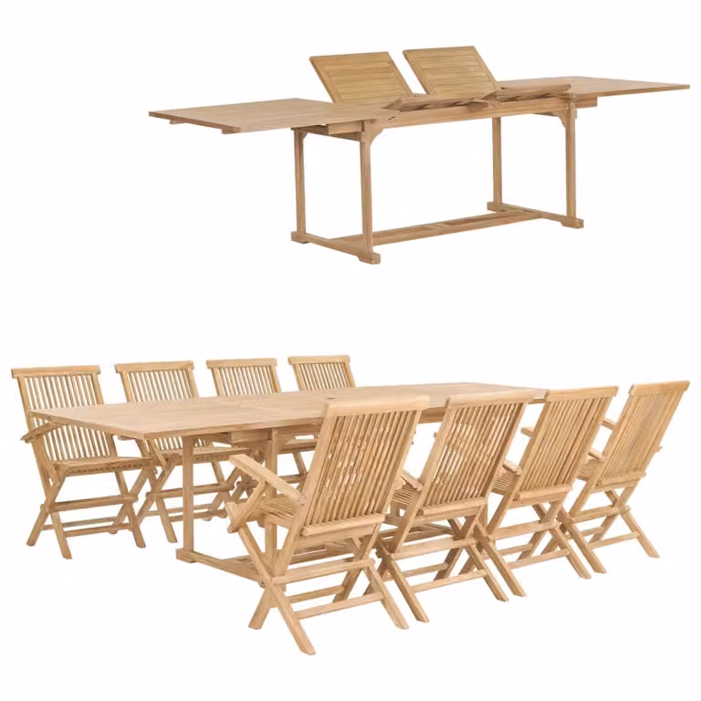 The Living Store Set da pranzo da giardino da 9 pezzi Set da pranzo da giardino 180-280 x 100 x 75 cm in teak massiccio