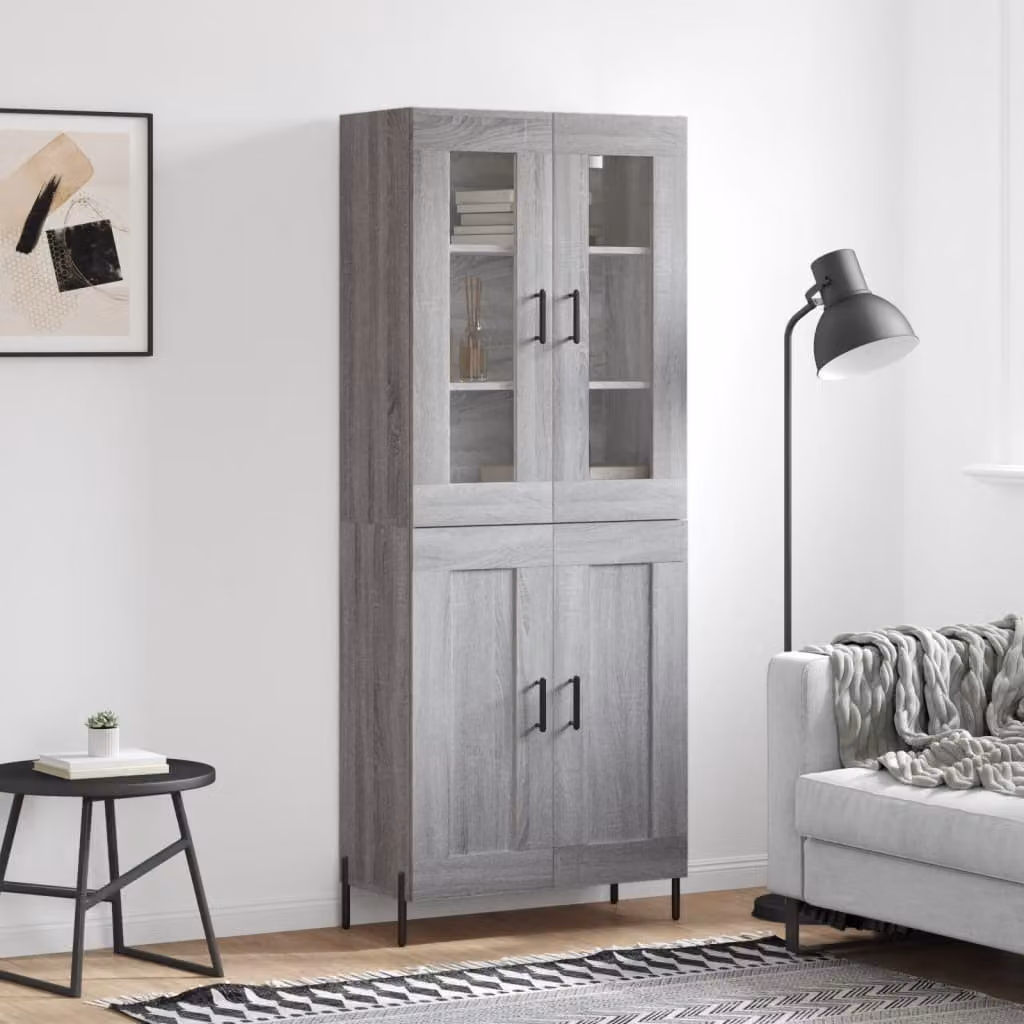 Credenza moderna vidaXL in legno e vetro, Grigio, L: 69,5 cm, P: 34,0 cm, H: 180,0 cm