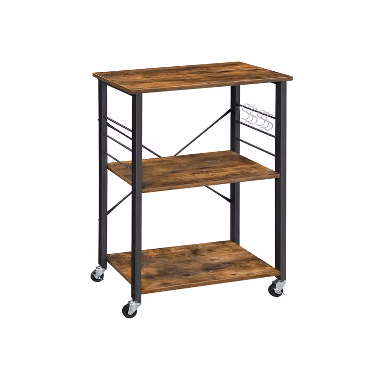 Scaffale da Cucina con Rotelle, Marrone Vintage + Nero / 60cm
