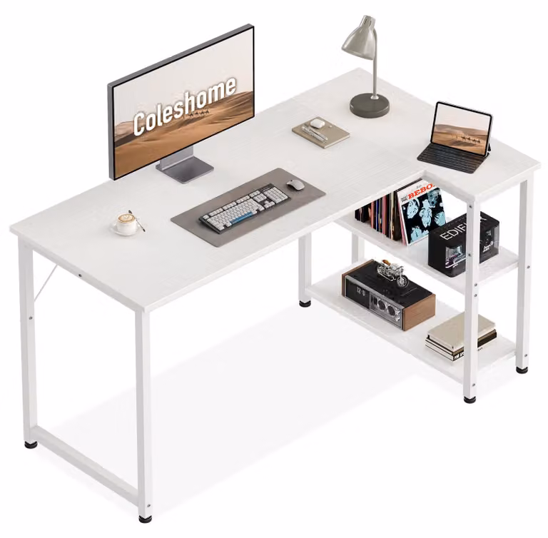 Scrivania angolare da gaming, a forma di L, 120x70 cm, bianca, ideale per computer e ufficio domestico