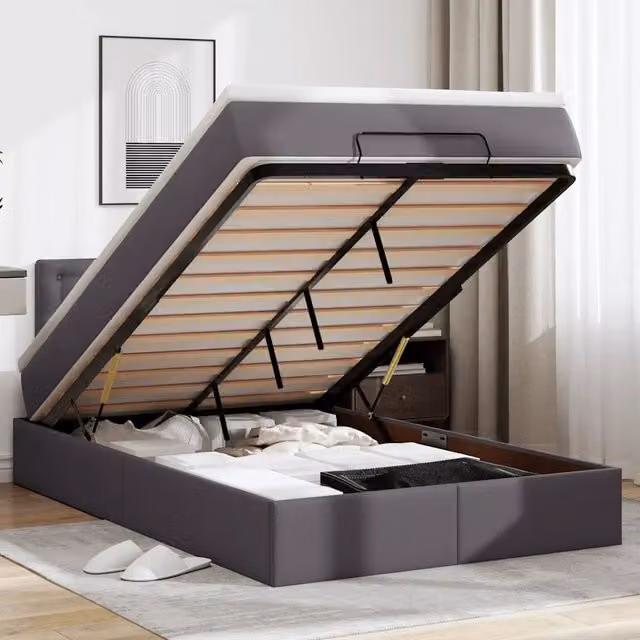 Pouf Letto con Materasso e LED vidaXL in Similpelle Grigio e Bianco L/P/H: 120 x 200 x 88 cm – 1