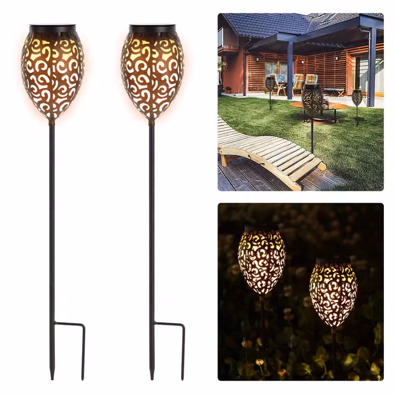 Lampade da giardino solari, 69 cm, LED luce calda, grado di protezione IP65, set da 2, colore nero