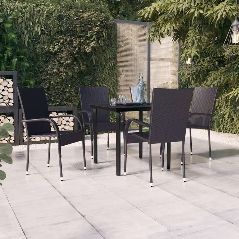 The Living Store Set da pranzo da giardino 5 pz. Set da pranzo da giardino Nero