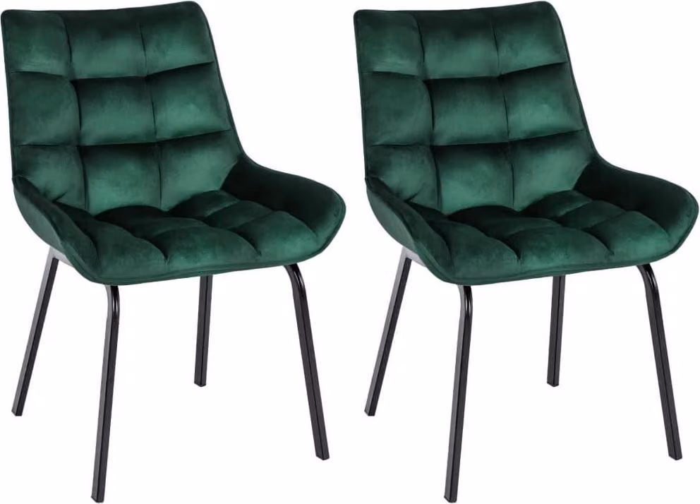 set di 2 sedie da pranzo - sedie da cucina - altezza seduta confortevole, struttura in metallo | Colore: Verde | Materiale: Morbido