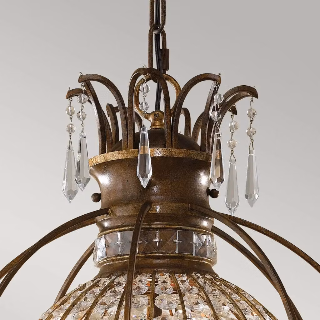 Lampadario a sospensione Bellini FEISS in metallo bronzo e cristallo con 3 luci E14 – 2