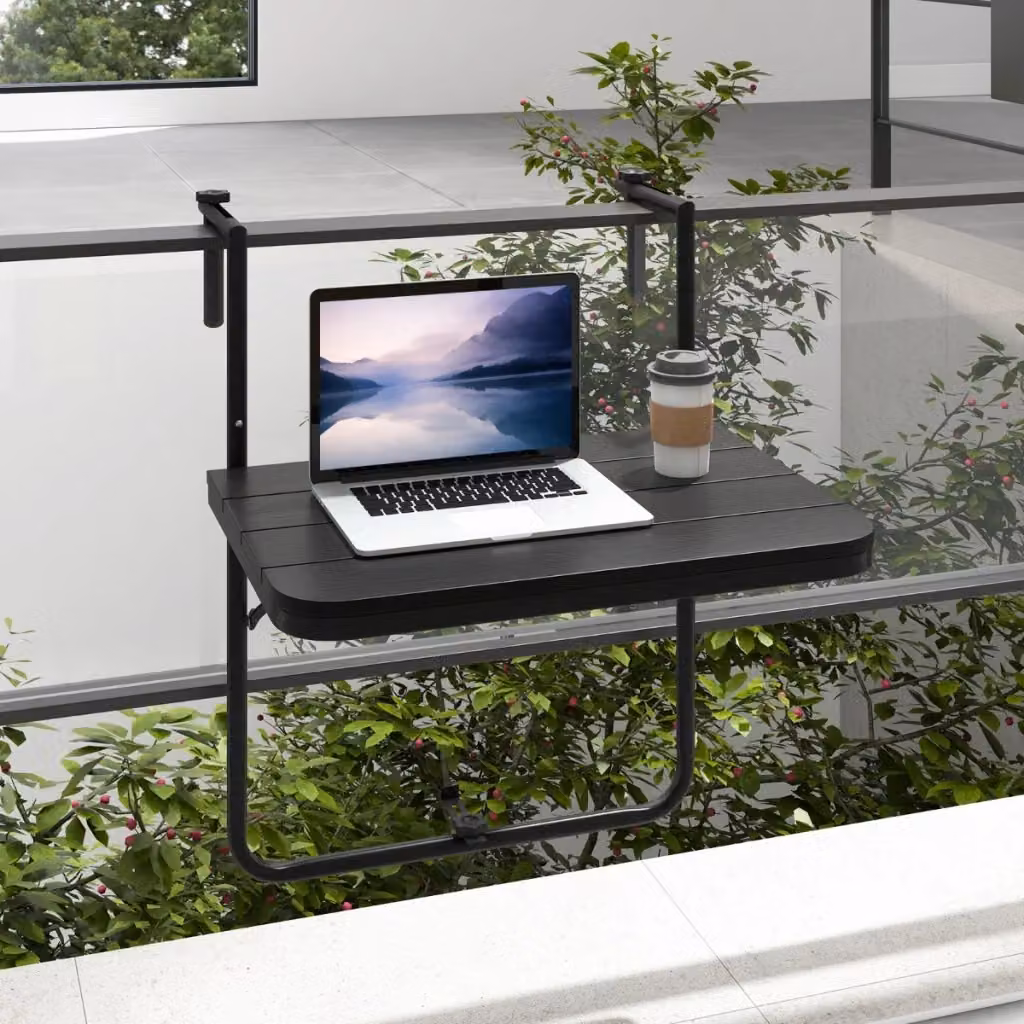Tavolo pieghevole per ringhiera Design Mania nero con altezza regolabile per balcone e giardino – 2
