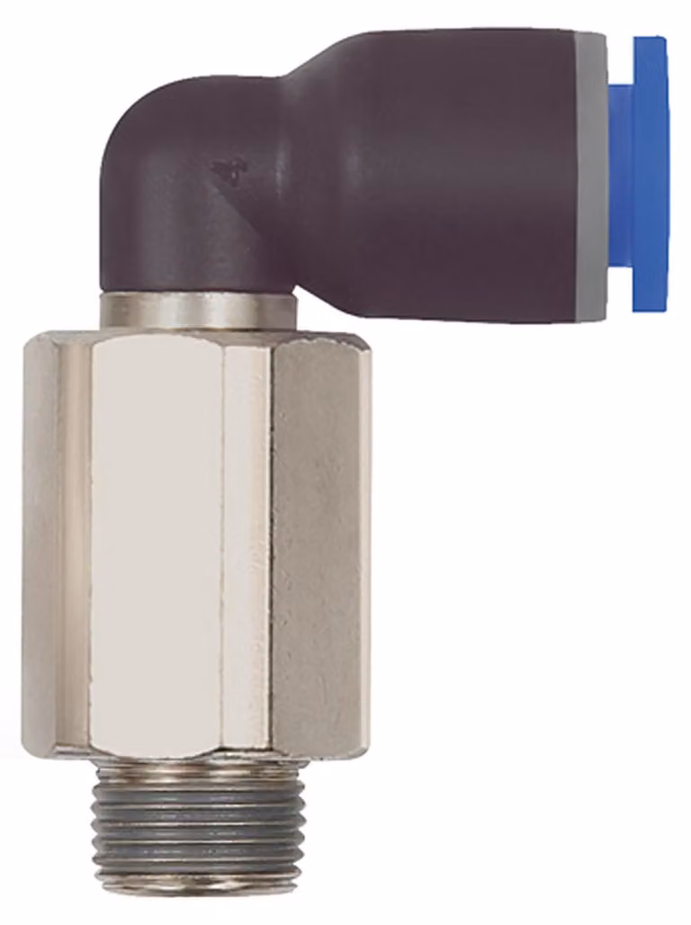 Raccordo a L Riegler "Serie Blu", lungo, girevole, R 3/8 a., Ã˜16mm