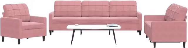 Set di Divani 3 pz con Cuscini rosa in Velluto 3278434
