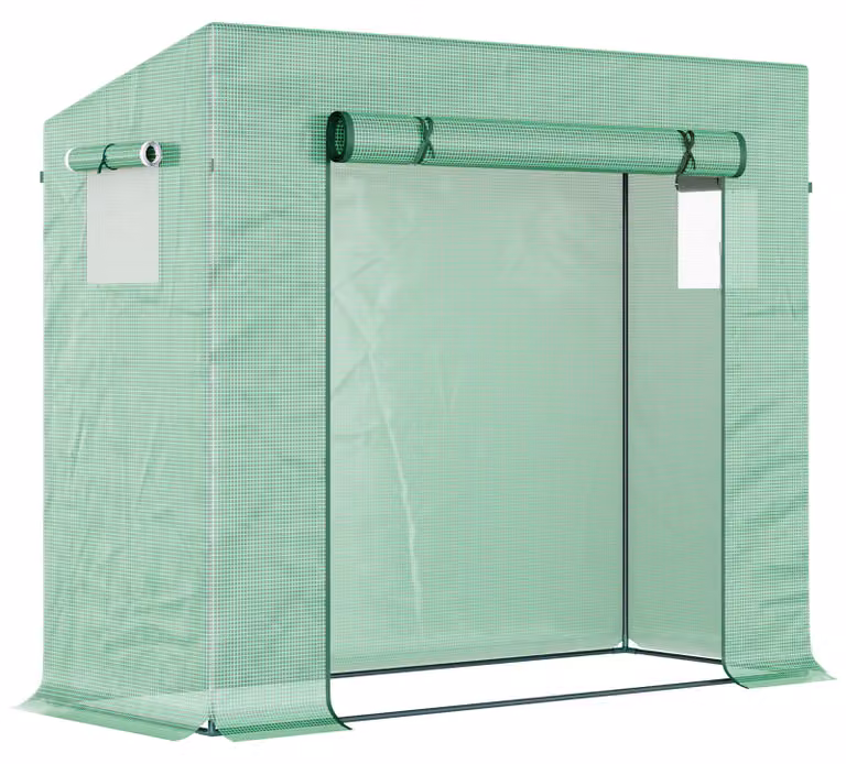 Serra Moonbite, 200 x 76 x 168 cm, verde, serra abitabile con porta a rullo, ideale per coltivare pomodori, dotata di finestre laterali e telo in polietilene a rete, resistente alle intemperie, realizzata in acciaio, colore verde