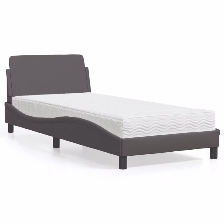 Letto con Materasso Dover vidaXL in Similpelle Grigio e Bianco 90x200 cm