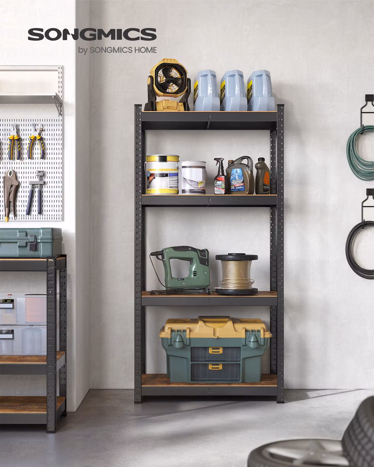 Scaffale a colonna SONGMICS, 4 ripiani, regolabile, 40 x 80 x 160 cm, portata fino a 520 kg, per cucina, soggiorno, marrone vintage-nero