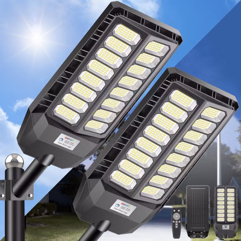 Set di 2 lanterne solari, 8000 lumen, con sensore di movimento, grado di protezione IP66