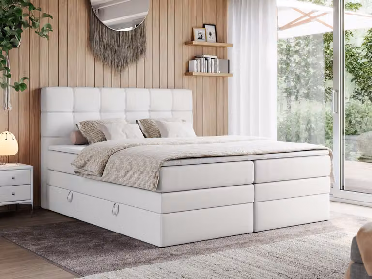 Letto boxspring, letto imbottito, letto, camera da letto - ERNI-KING - 180x200 cm - Bianco - H3