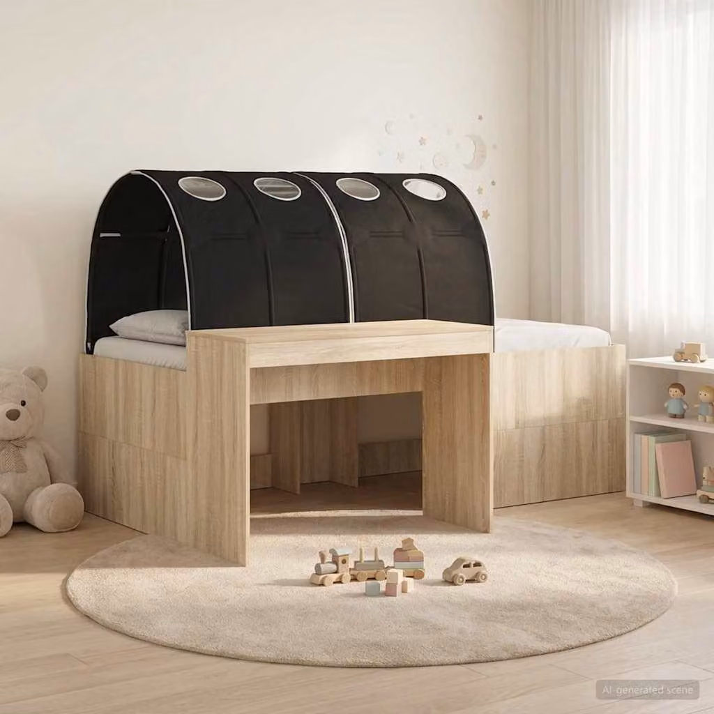 Letto con Tunnel vidaXL in Legno Ingegnerizzato, Colore Rovere e Nero, L/P/H: 200 x 80 x 123,5 cm
