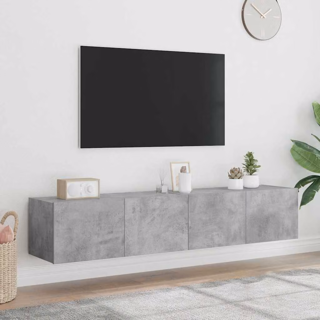 Set di 2 mobili TV da parete vidaXL con luci LED integrate, design minimalista in legno e MDF, colore grigio cemento, L 80 cm x P 35 cm x H 31 cm