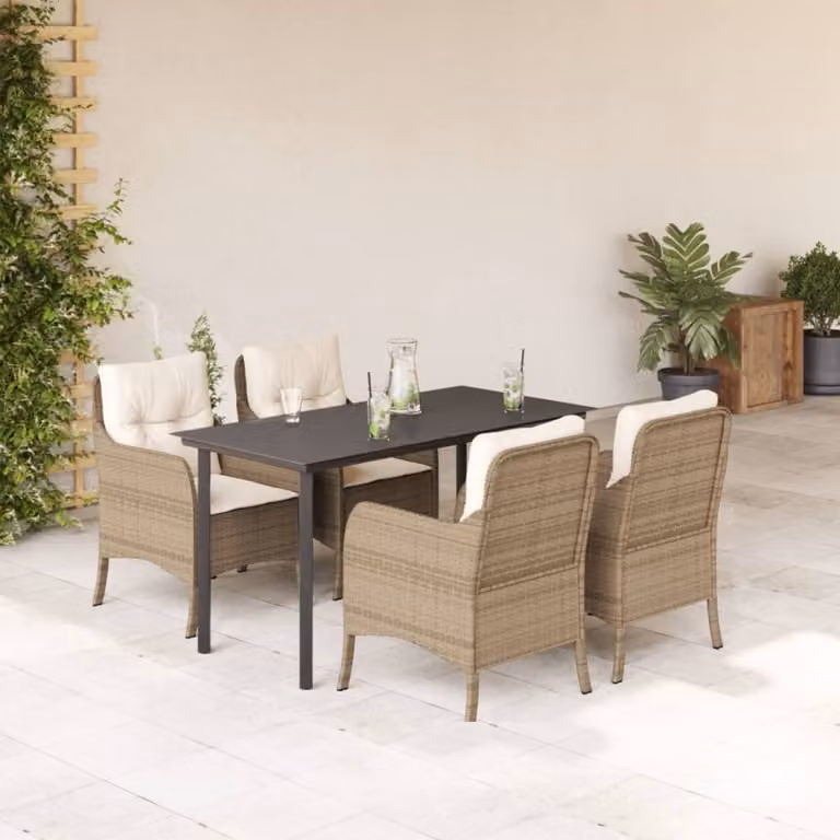 Maison Exclusive - Set da Pranzo da Giardino 5 pz con Cuscini Beige in Polyrattan