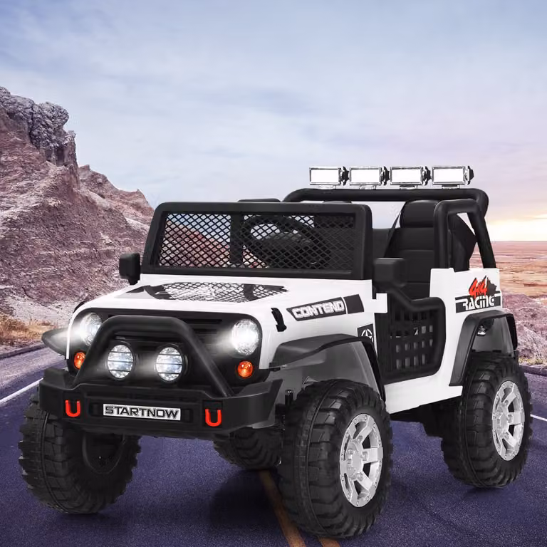 Auto elettrica Costway camion per bambini 12V con telecomando, 3 velocità, luci, musica, USB, MP3 e radio, Bianco
