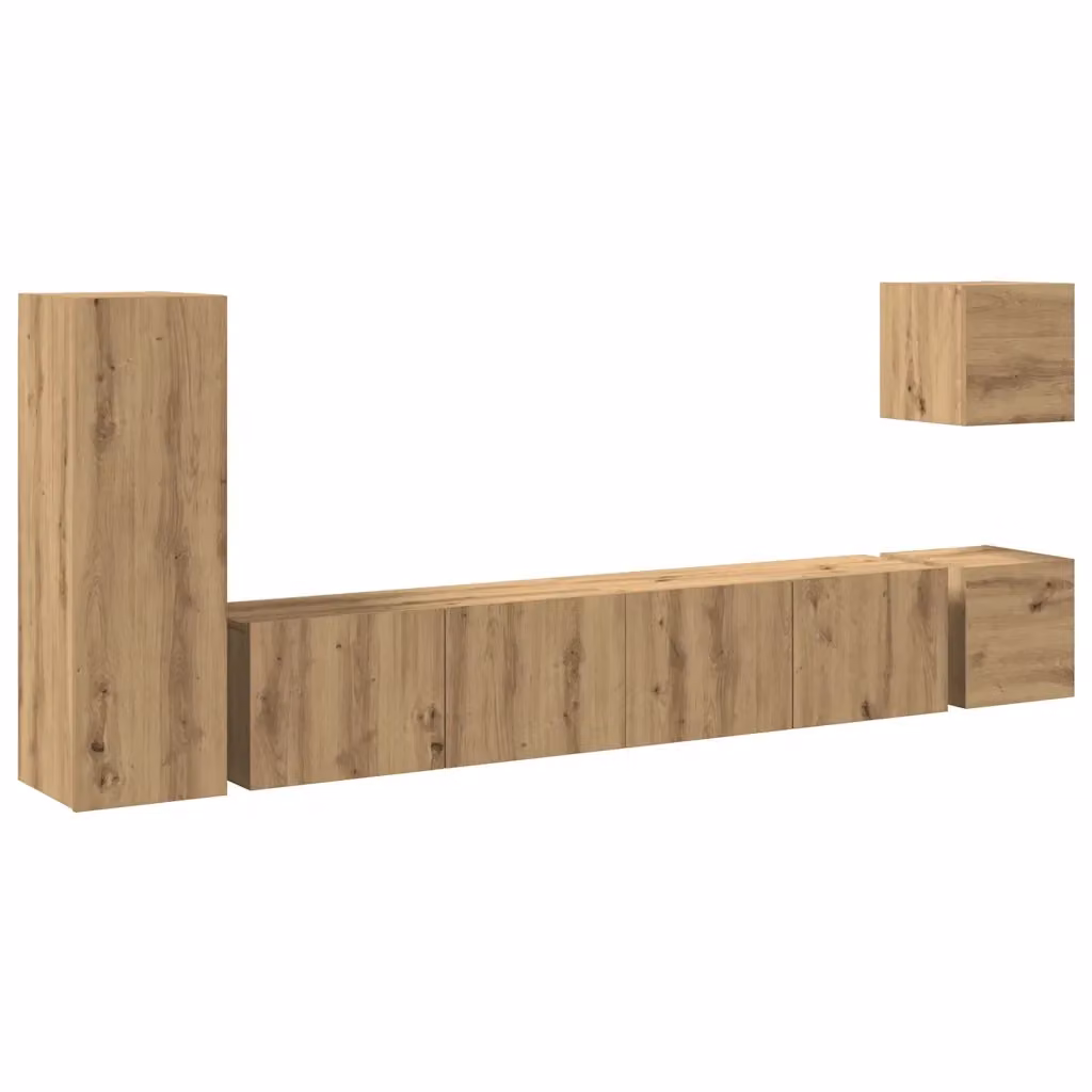 Set Mobile TV da Parete vidaXL in Legno Multistrato Rovere Marrone 5 Pezzi – 2