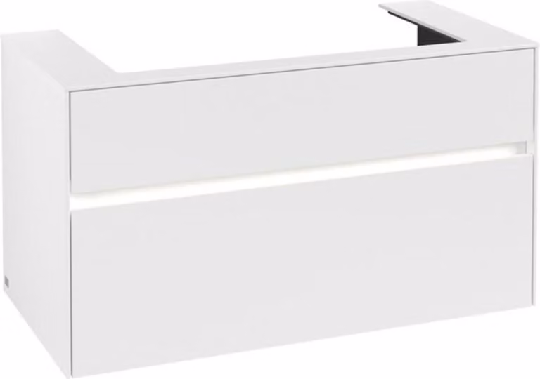 Villeroy & Boch Collaro Meuble sous-lavabo, lavabo au centre, montage mural, 2 tiroirs, avec éclairage, 1000x548x500mm, C020B0MS, C020B0MS