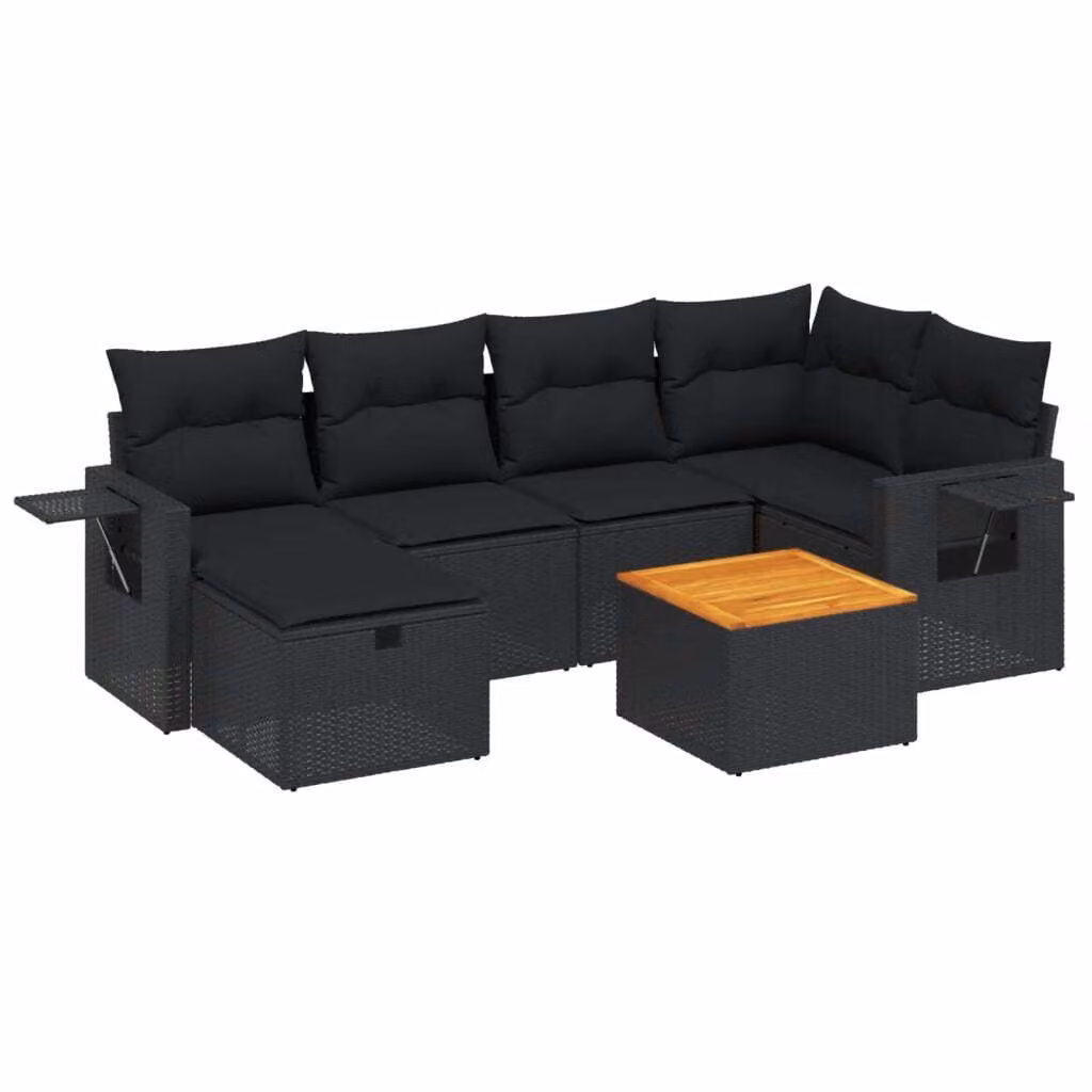 Set Divani da Giardino con Cuscini 7pz Nero Polyrattan