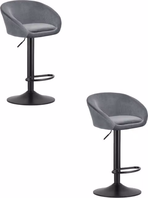 Set di 2 sgabelli in velluto Valora East grigio con struttura in metallo nero per soggiorno e cucina