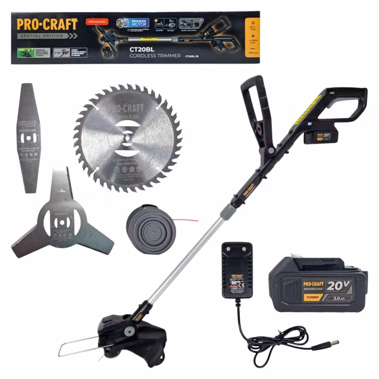 Tagliabordi a batteria Procraft CT20BL 20 V 30 cm Brushless Black Edition + 1x batteria da 3,0 Ah + caricabatterie