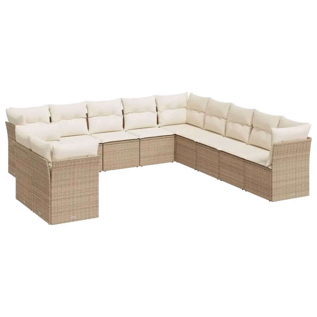 Set di divani da giardino VIDAXL in polyrattan con 11 pezzi e cuscini beige – 2