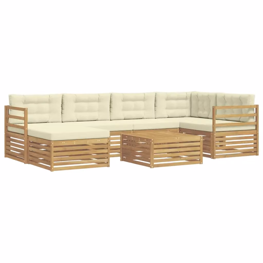 Set di divani da esterno 7 pezzi vidaXL in legno di acacia con cuscini bianco e beige – 2
