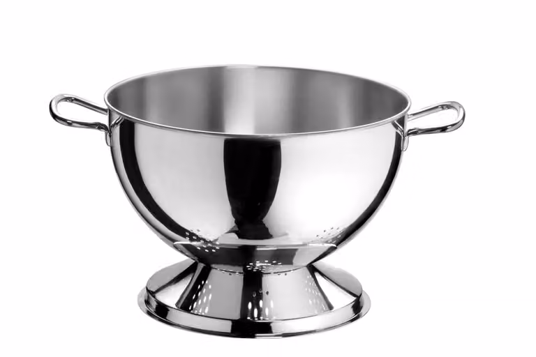 Colapasta sferico in acciaio inox con una manico