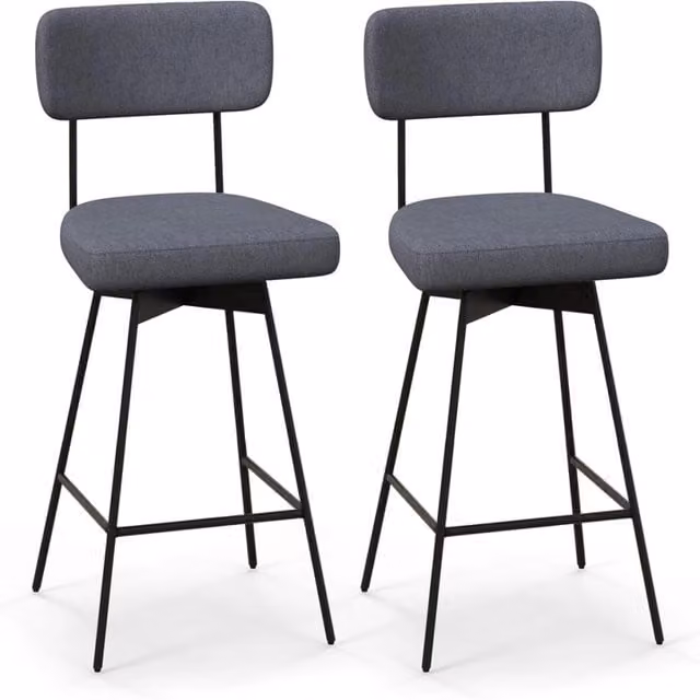 Set di 2 sgabelli da bar girevoli a 360 gradi Design Mania con schienale e poggiapiedi in tessuto e metallo Grigio