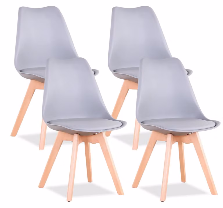 Set di moderne sedie da pranzo con rivestimento in ecopelle e gambe in legno, ideale per cucina e sala da pranzo