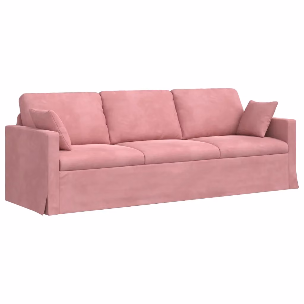 Divano moderno vidaXL in velluto rosa con cuscini decorativi e coperture rimovibili L: 228 cm, P: 78 cm, H: 80 cm – 2