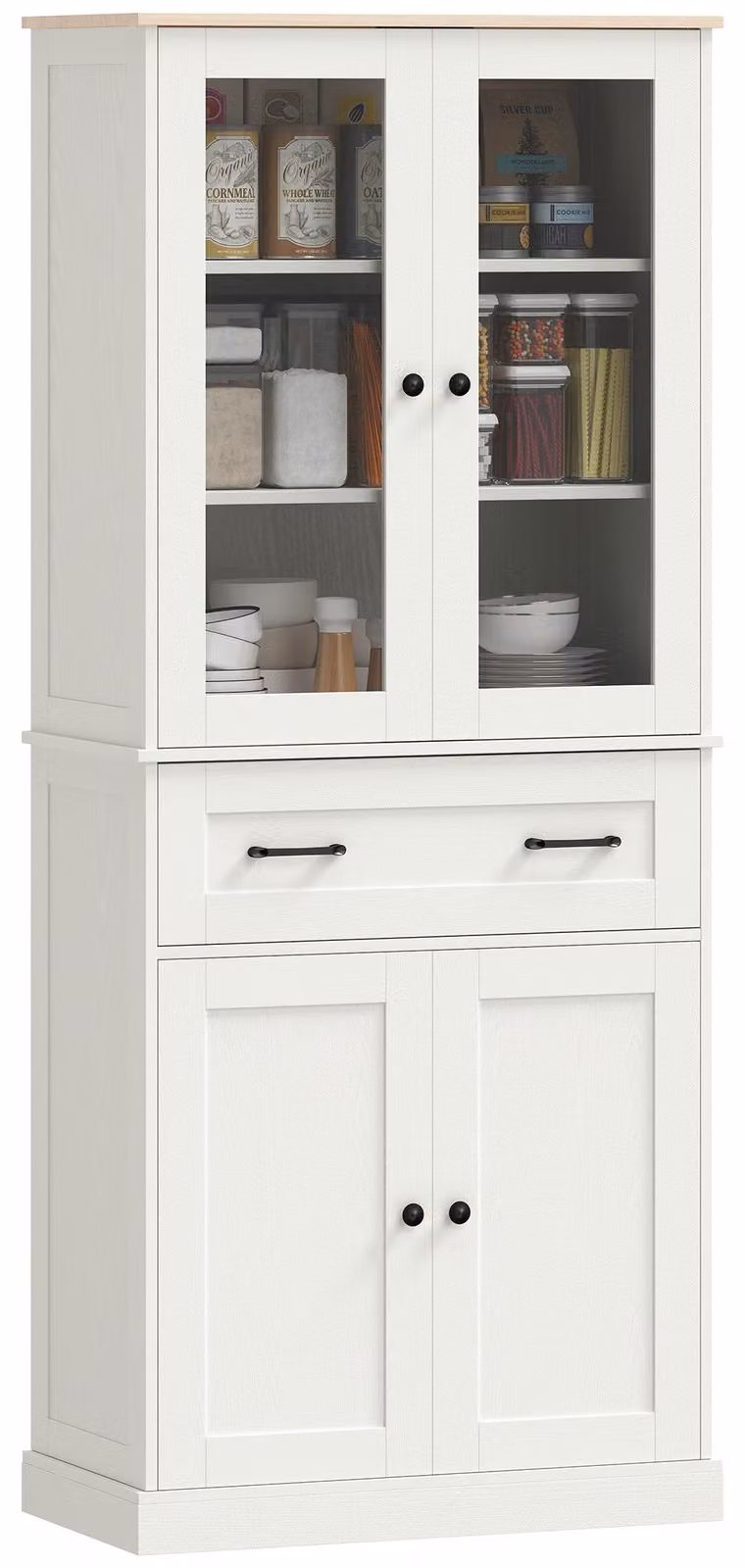 HOMCOM Mobile da cucina alto con ante in vetro acrilico, ripiano regolabile