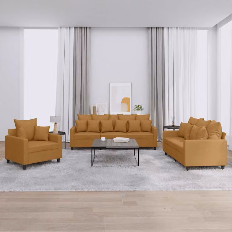 Set di divani 3 pezzi vidaXL in velluto marrone con cuscini per soggiorno moderno