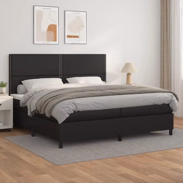 Letto Ibrido con Giroletto a Molle e Materasso vidaXL in Similpelle Nero e Bianco L/P/H: 200 x 200 x 128 cm