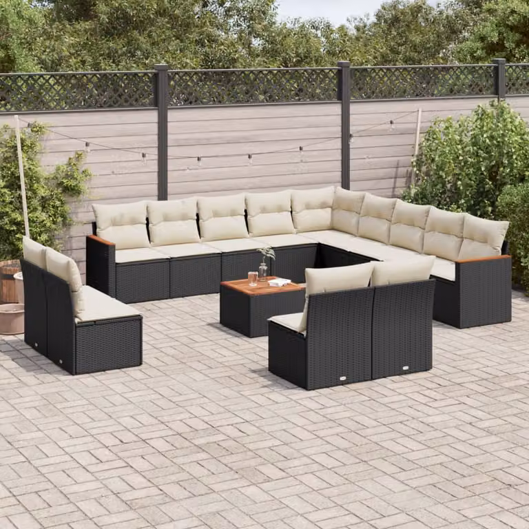 vidaXL Set Divani da Giardino a Forma di L con Cuscini e Tavolino, Polyrattan e Acciaio, Nero e Bianco