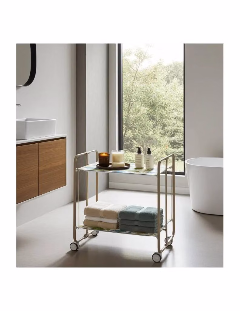 Carrello da cucina pieghevole Don Hierro colore sabbia con 2 ripiani e ruote L: 72,0 cm, P: 43,0 cm, H: 66,0 cm – 2