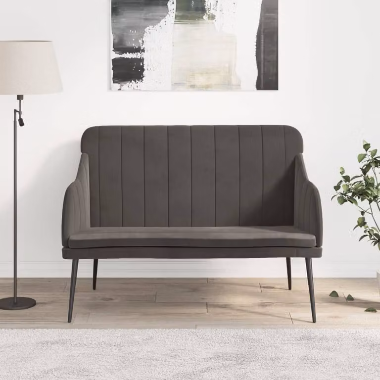 Panca moderna vidaXL in velluto grigio con struttura in metallo L: 110 cm, P: 76 cm, H: 80 cm