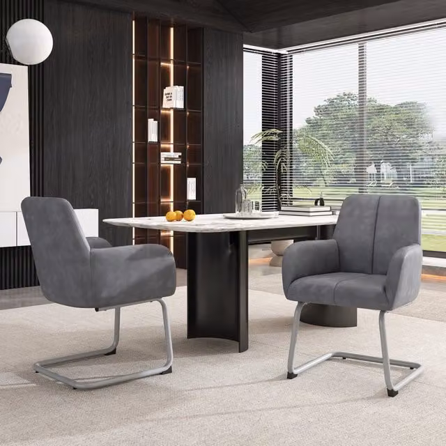 Set di 2 sedie da pranzo moderne Zephmum con base a slitta e rivestimento in microfibra grigia
