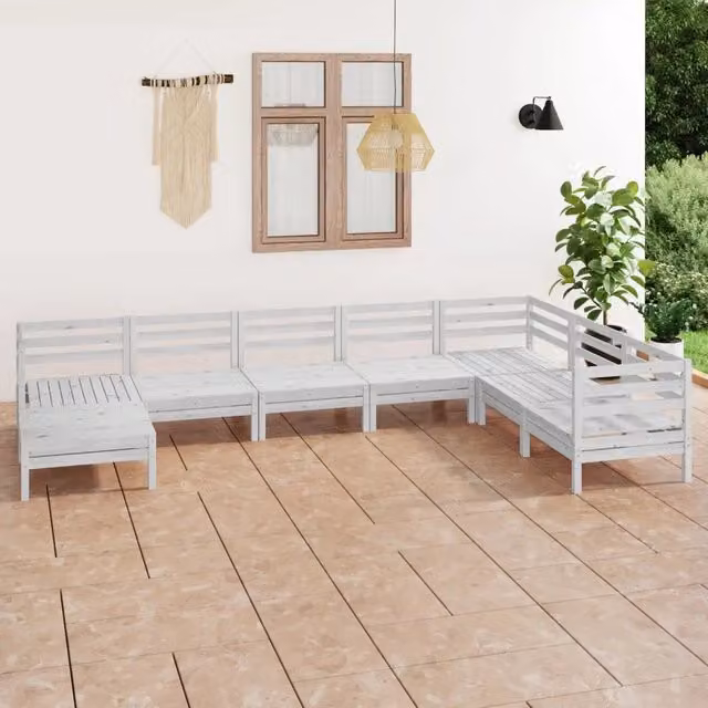 Set Salotto da Giardino 8 pz in Legno Massello di Pino Bianco 3082985
