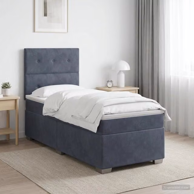 Letto box spring con materasso ibrido vidaXL in velluto grigio, L/P: 90 x 190 cm – 1