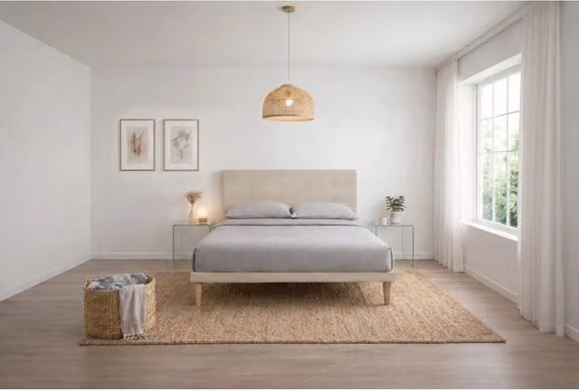 Letto imbottito Matrimoniale 180x200 cm Flat - Con rete,Microfibra,Sabbia